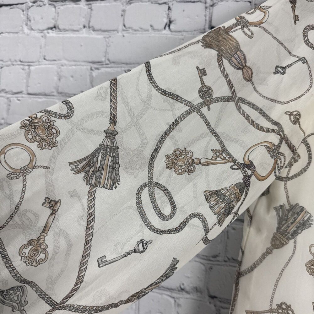 White House Black Market Cream Chain Print Long Sleeve Chiffon Blouse Women's L - Picture 5 of 13